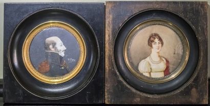 null Lot de deux miniatures : 

- VILLERS, profil d'homme, XIXème siècle

- BORNET,...