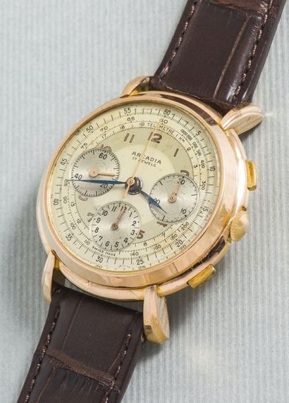 ARCADIA (CHRONOGRAPHE GT COMPAX / TELEMETRE – OR ROSE), vers 1950

Superbe chronographe...
