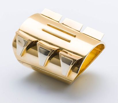 null Important bracelet manchette en or jaune et or gris 18 carats (750 millièmes)...