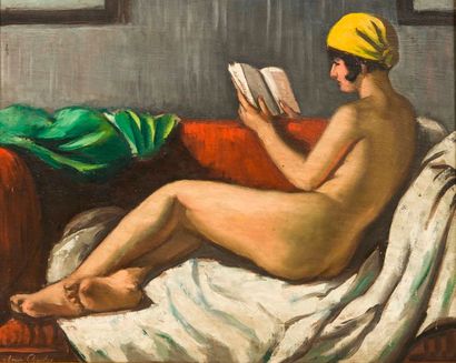 Louis CHARLOT, Nu féminin à la lecture

Huile sur panneau signé en bas à gauche

45...