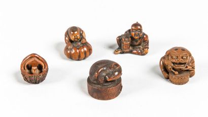 null Lot de cinq netsukes en bois sculpté

Japon XIXème

(manques sur l'une des ...