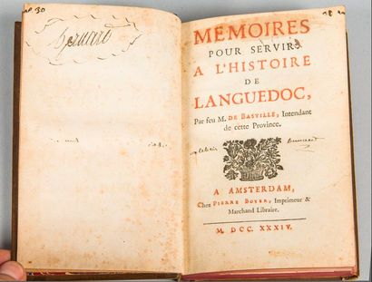LAMOIGNON de BASVILLE Mémoires pour servir à l'Histoire du Languedoc. 

1734. Relié...
