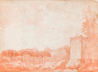 Ecole Française du XVIIIème siècle Vue de palais dans un paysage

Sanguine sur papier

21,5...