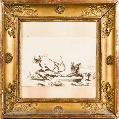 Ecole Française du XVIIIème siècle Deux singes jouant

Plume et encre brune

13,5...