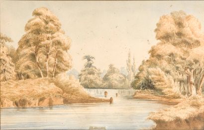 ECOLE FRANCAISE DU XIXème siècle Paysage à la cascade

Aquarelle

17 x 26 cm

(p...