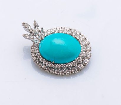 null Broche en or gris 18 carats (750 millièmes) de forme ovale sertie d’un important...