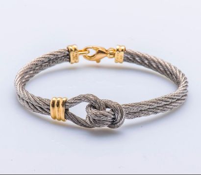 FRED Bracelet «Force 10» en acier torsadé rehaussé d’une barrette en or jaune 18...