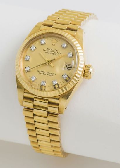 ROLEX (Oyster Perpetual DateJust Lady – Or jaune / Index diamant réf. 6917), vers...