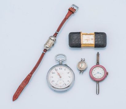 null Lot constitué de cinq montres : 

Une montre de poche chronomètre CROISSANT,...