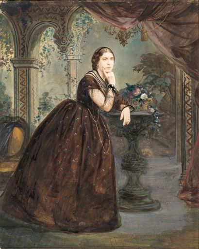 Mayer & Pierson Portrait de femme gouaché, 1860. 

Épreuve sur papier albuminé contrecollée...