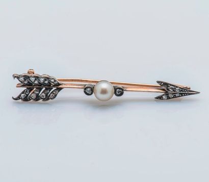 null Broche barrette en or rose 18 carats (750 millièmes) et argent (925 millièmes)...