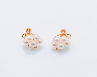 null Paire de boutons d’oreilles pampre en or jaune 14 carats (585 millièmes) sertis...