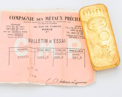 null Lingot d’or jaune Numérotée 979151. Estampé du fondeur Compagnie des métaux...