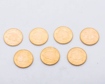 null Sept pièces de 20 Dollars US or Saint Gaudens, 1915, 1923, 1924, 1925 (2), 1927(2)

Légères...
