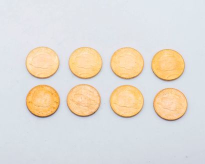 null Huit pièces de 20 Dollars US Sans Gaudens 1903, 1922 (3), 1924 (2), 1927, 1928.

Légères...