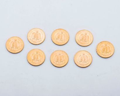 null Huit pièces de 50 Pesos mexicains or Victoire ailée 1821-1947

Poids : 333,21...