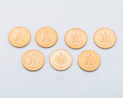 null Sept pièces de 50 pesos mexicains or Victoire ailée 1821-1947.

Légères usures.

Poids...