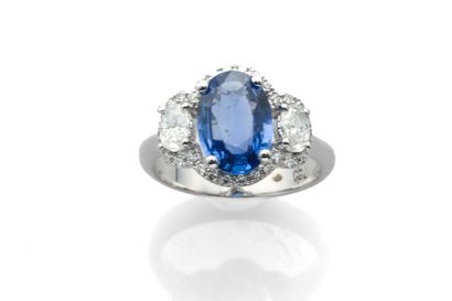 Bague saphir Ceylan et diamants / Ceylan sapphire and diamond ring White gold ring...