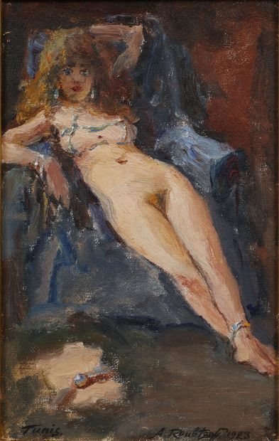  ROUBTZOFF Alexandre (1884-1949)
Le repos du modèle
Huile sur toile marouflée panneau... Gazette Drouot