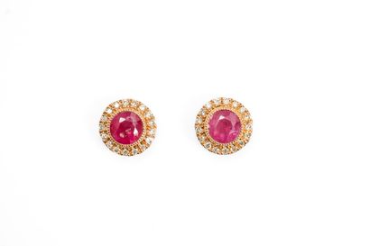 Pair of pink gold stud earrings set with...