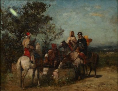 null WASHINGTON Georges (1827-1910)
Cavaliers à la Fontaine
Huile sur toile signée...