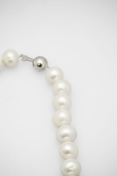 null Collier de perles de culture diamètre 12 à 15 mm, fermoir boule en or gris,...