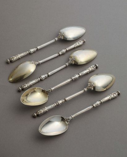 null LAPPARRA Antoine
Suite of 6 silver coffee spoons (boar hallmark), round handle,...