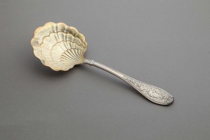 null Very fine silver cream spoon, vermeil spoon, handle decorated with foliage,...