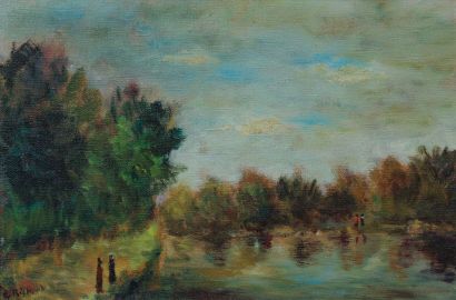 null RICHAUD Georges (XXth)
Lakeside in Autumn
Oil on canvas signed lower left
22...