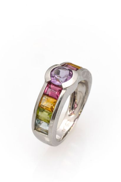 White gold ring set with amethyst, citrines,...