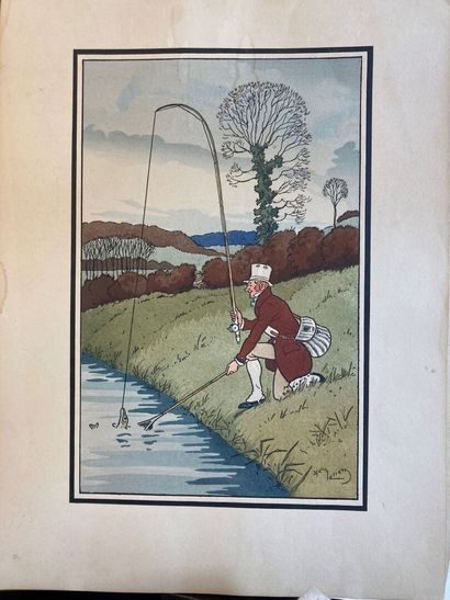 null Harry Eliott (1882-1959)
Trois estampes couleurs sur le thème de la pêche et...