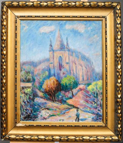 null XXTH CENTURY SCHOOL
View of the church
Oil on canvas, signed "J.Lepine" lower...