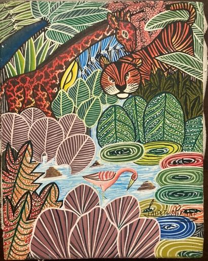 null XXth century HAITIAN SCHOOL
African jungle
Oil on canvas signed lower right...