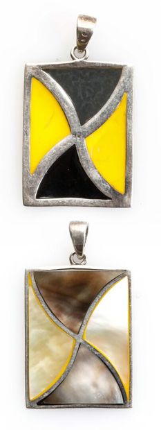 Modernist silver pendant imitating stained...