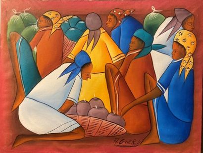 null XXth century HAITIAN SCHOOL
Au Marché
Oil on canvas signed lower middle GUERIN...