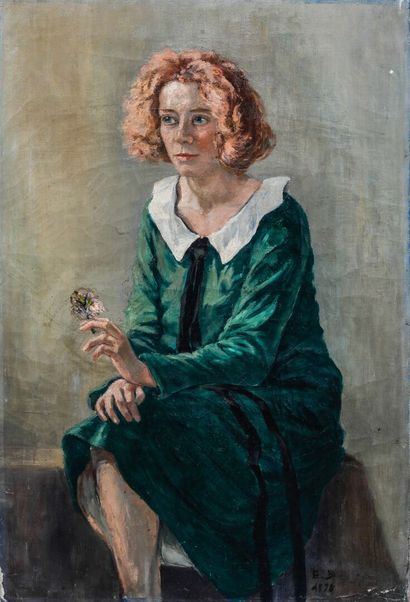 null XXTH CENTURY SCHOOL
Portrait of a Young Woman in a Green Dress
Oil on canvas,...