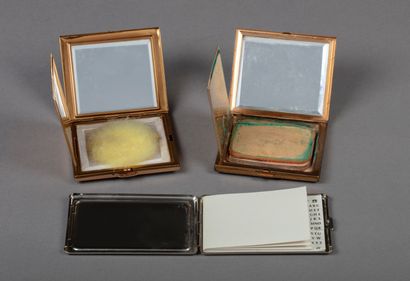 null Set comprising two gilded metal powder trays, one in mordoré mother-of-pearl...
