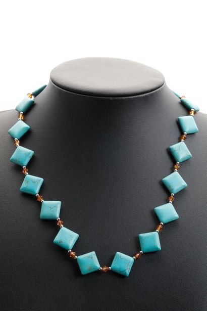 null Set includes a necklace and a pair of earrings composed of imitation turquoise...