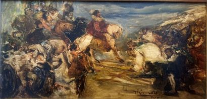 null Giuseppe RIVAROLLI (1885-1943)
Historical scene 
Oil on panel, signed and located...