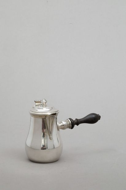 null Flat-bottomed silver egoiste coffee pot, molded wooden side handle, hollow-cut...