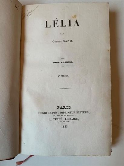 null SAND. Lélia. Paris, Dupuy, Tenré, 1833. 2 volumes in-8°, demi-maroquin rouge...