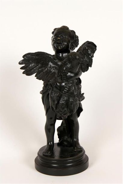 null ADRIANO CECIONI (1836-1886)
L'enfant au coq
Épreuve en bronze à patine noire,...