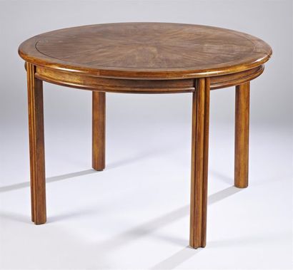 null TABLE DE SALLE À MANGER circulaire en bois naturel et bois de placage reposant...