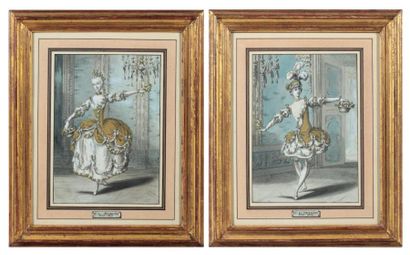 Claude DESRAIS (Paris, 1746 - 1816) COSTUMES DE BALLET Paire de dessins à la plume,...