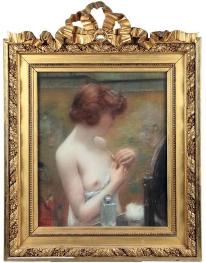 Henri GERVEX (Paris 1852-1929) JEUNE FEMME À SA TOILETTE Pastel, signé en bas à gauche....