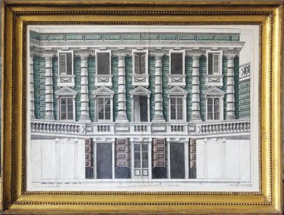 ÉCOLE ITALIENNE du début du XIXe siècle Vue de la façade d'un palais Dessin à l'encre...