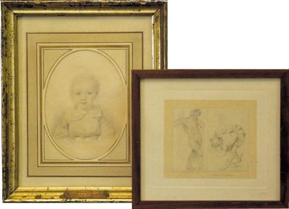 ÉCOLE FRANÇAISE du début du XIXe siècle Enfant en buste, vu de face Dessin ovale...