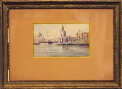 Attribué à BONNINGTON, début du XIXe siècle Vue de Venise Aquarelle. Haut.: 11 cm...