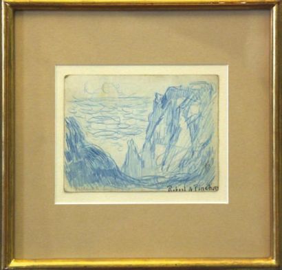 Robert Antoine PINCHON (Rouen, 1886 - 1943) Vue d'une valleuse Dessin au crayon bleu...