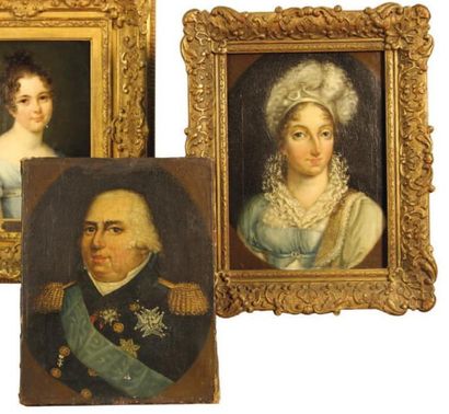 ÉCOLE FRANÇAISE d'époque Restauration Louis XVIII et la duchesse de BERRY Paire d'huiles...